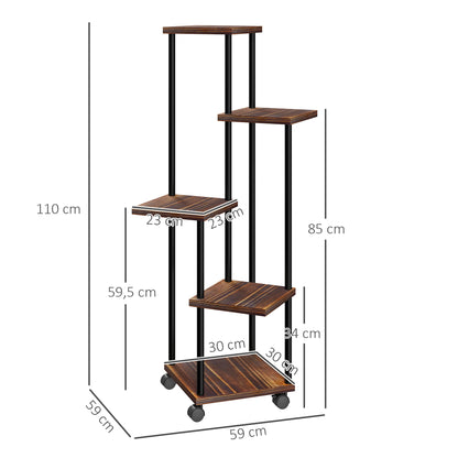 Outsunny Estantería Para Plantas De 5 Niveles De Madera 59x59x110 Cm Carbonizado_2