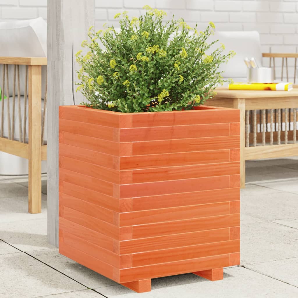Jardinera Madera Maciza De Pino Marrón Cera 40x40x49,5 Cm_1