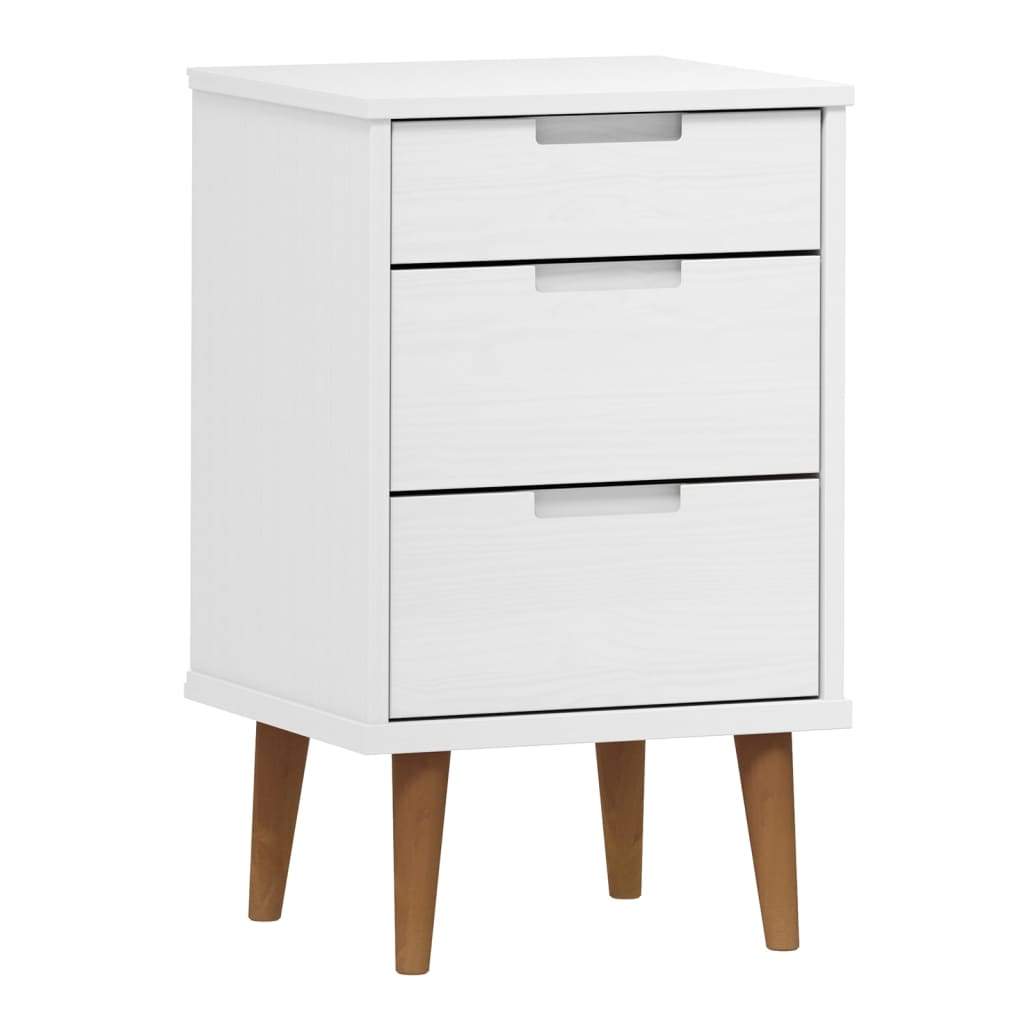 Mesita De Noche Molde Madera Maciza De Pino Blanca 40x35x65 Cm_0