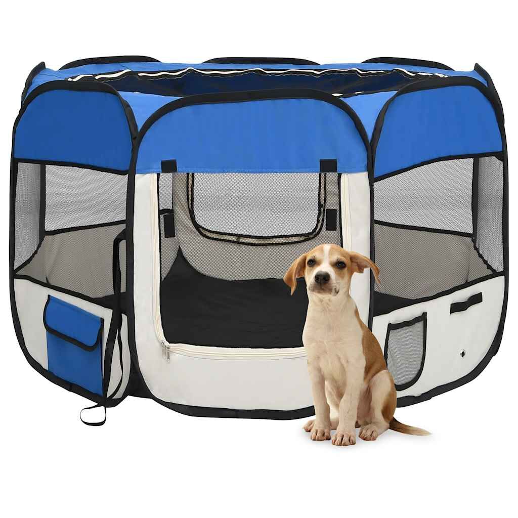 Vidaxl Parque De Perros Plegable Y Bolsa De Transporte Azul 90x90x58cm_1