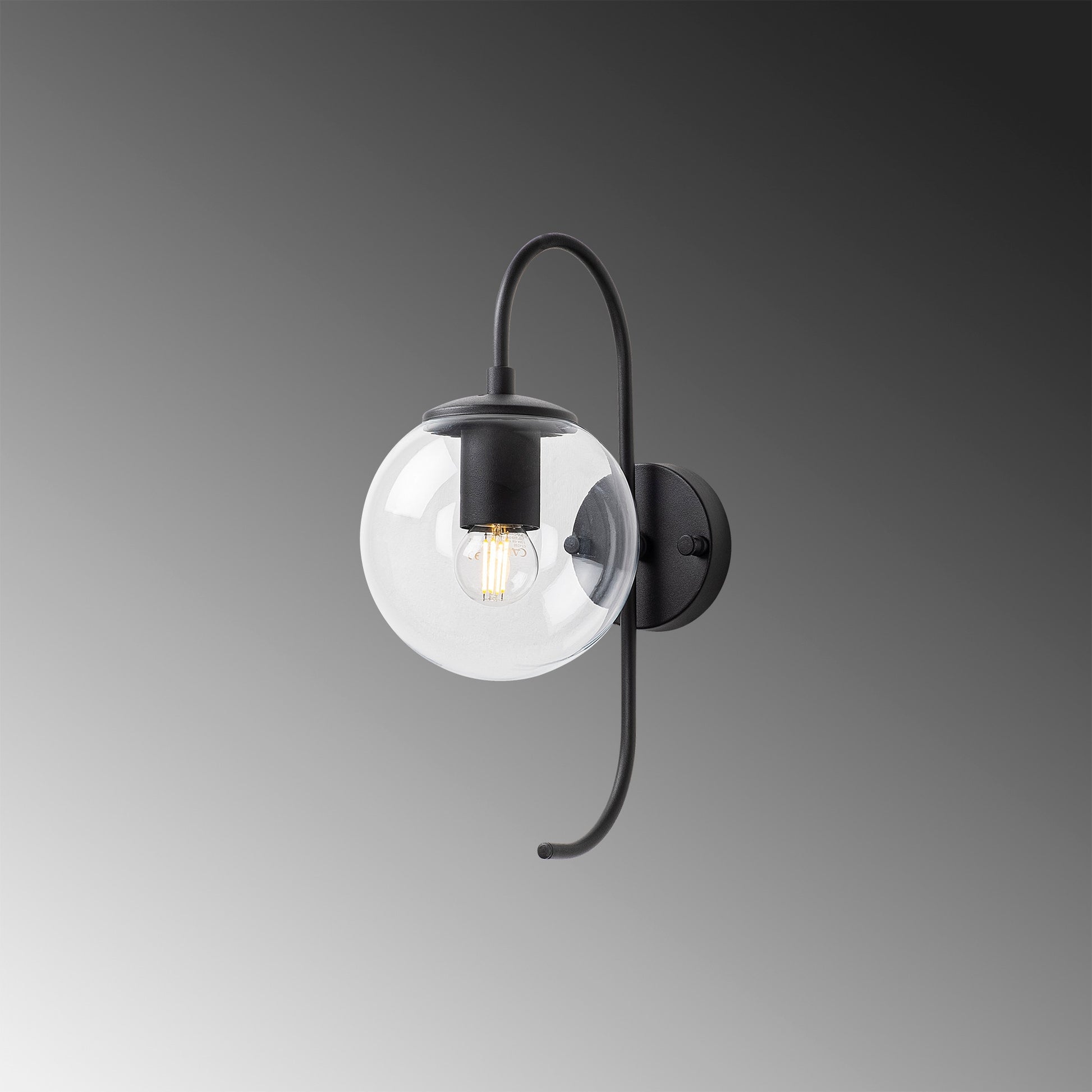 Aplique De Pared Pantalla Transparente, Metal , Negro, 15x27x36, Casquillo E14 Max 15 W_3