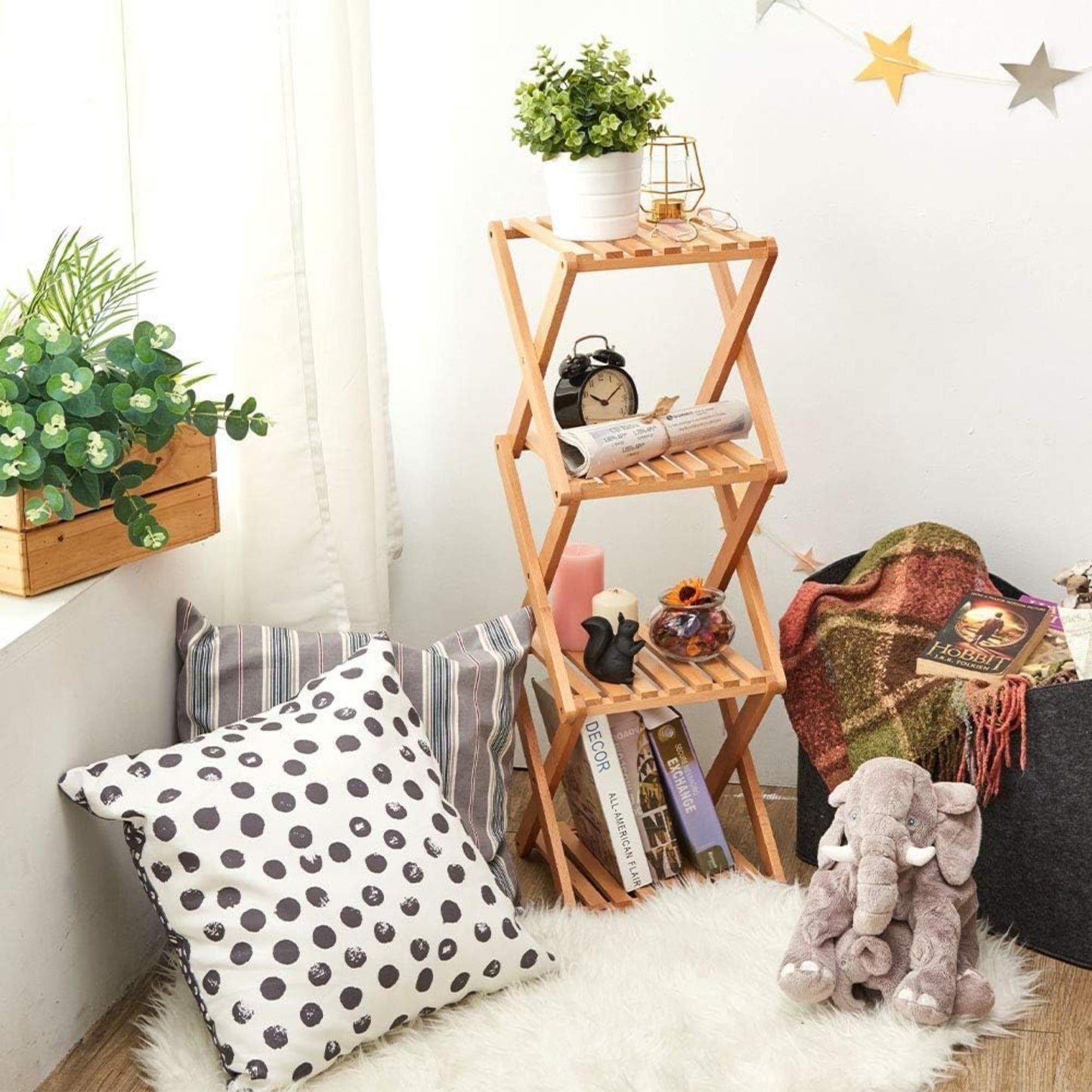 Well Home Estantería De Almacenamiento Con 4 Estantes En Bambú H.93,5cm