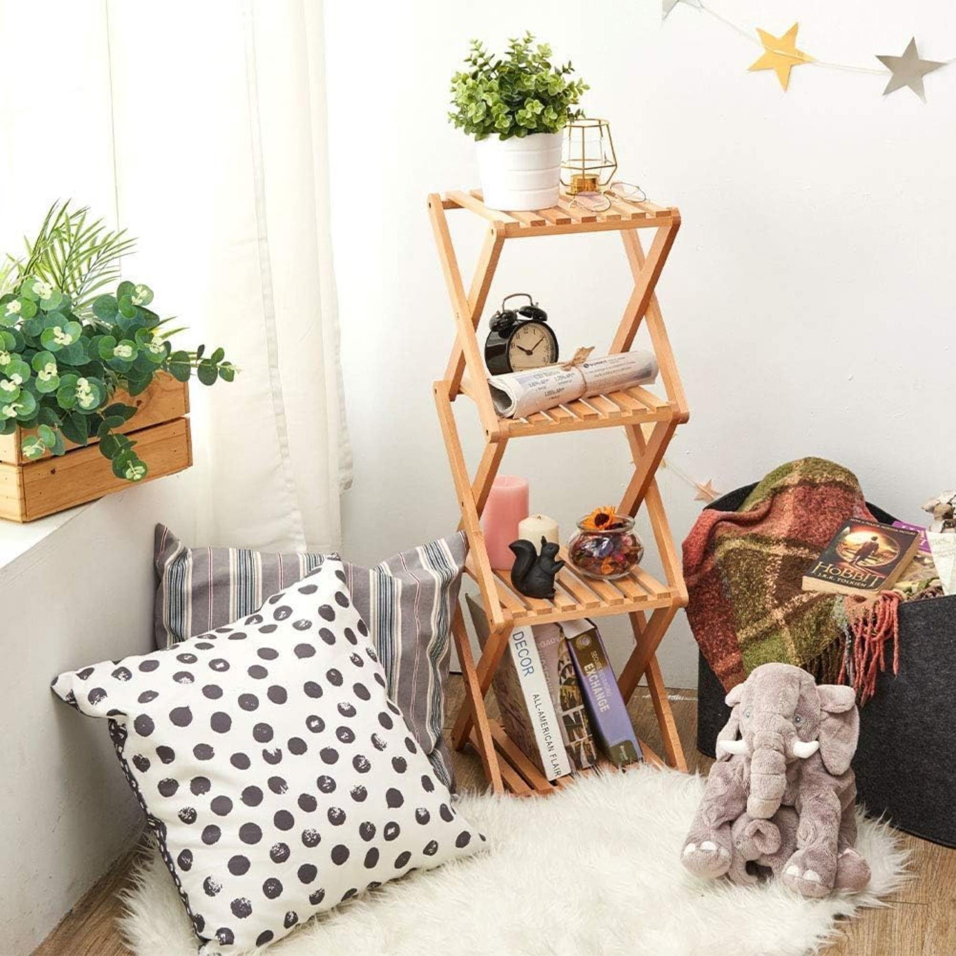 Well Home Estantería De Almacenamiento Con 4 Estantes En Bambú H.93,5cm