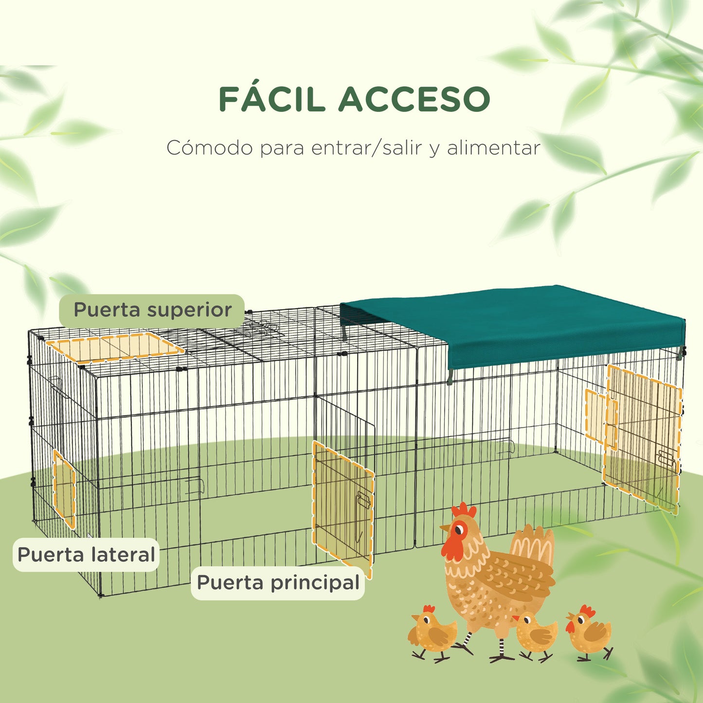 Pawhut Jaula Para Animales Pequeños Con Puertas 220x85x70 Cm Verde_3