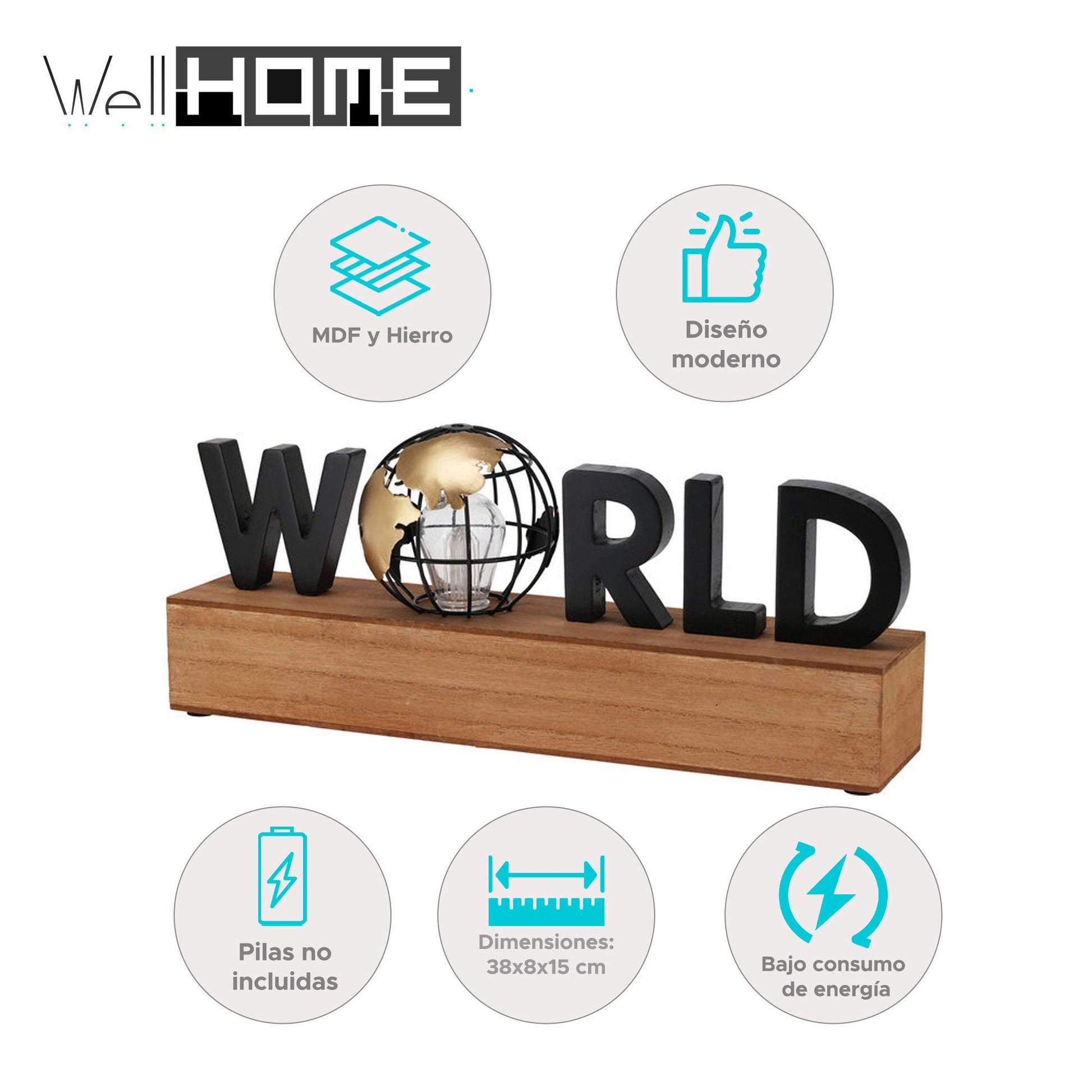 Well Home Lámpara Con Texto Led ''world''_1