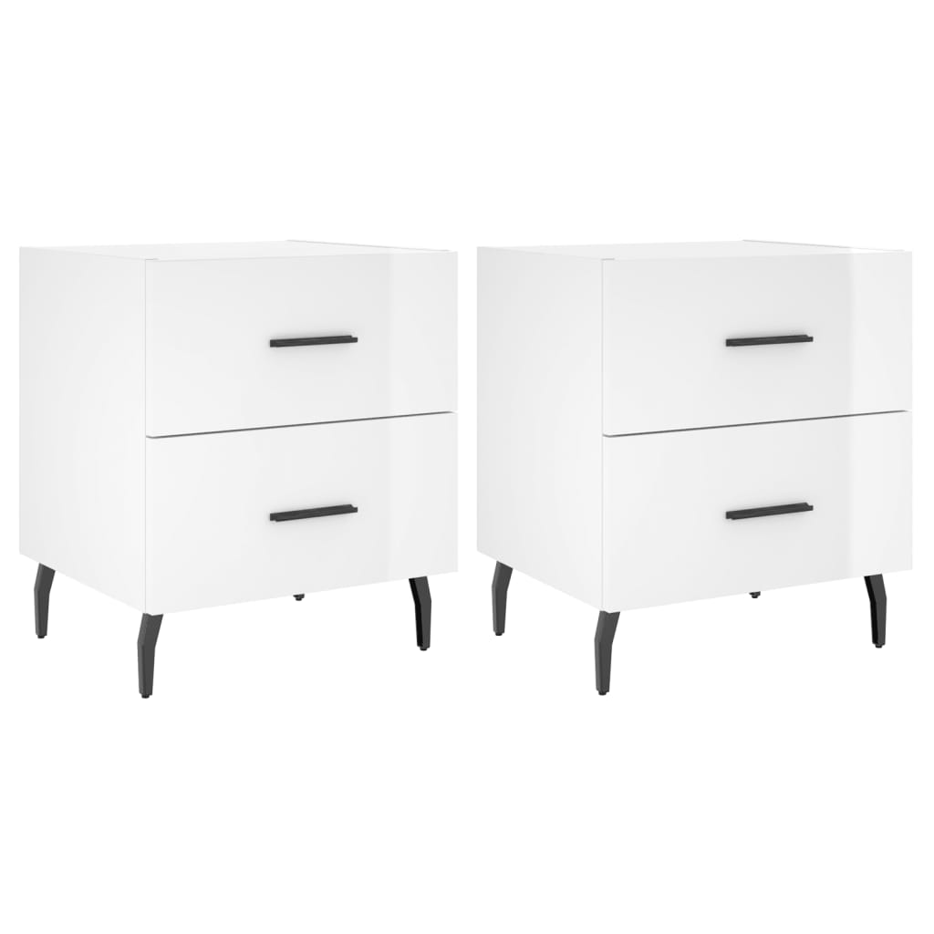 Mesita Noche 2 Uds Madera Ingeniería Blanco Brillo 40x35x47,5cm_0