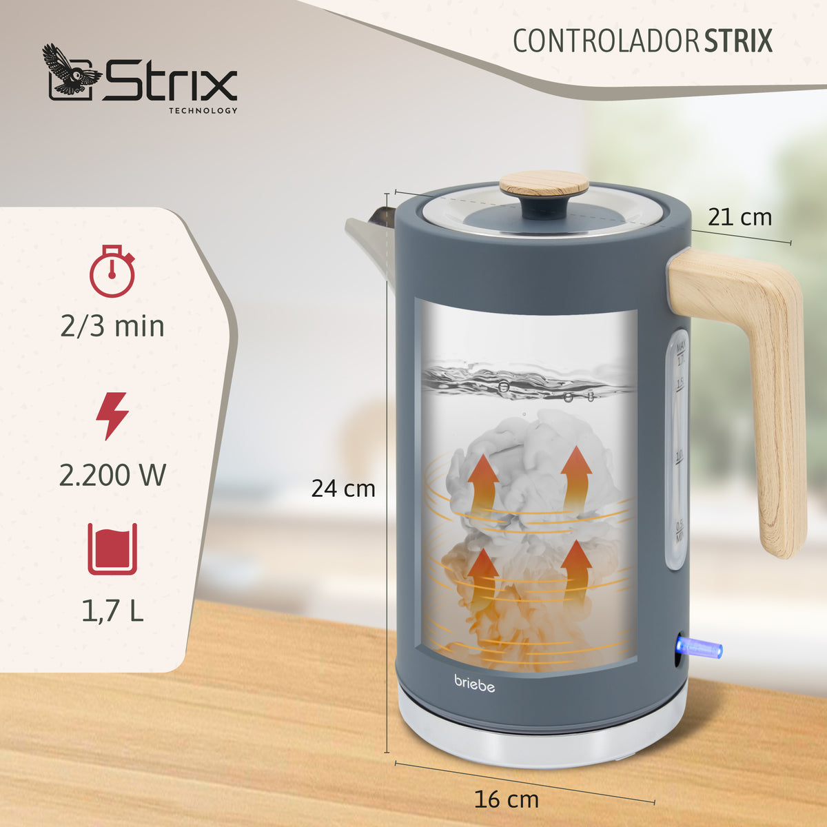 Briebe Nordic Set Tostadora Pan Ranura Ancha 2 Rebanadas + Hervidor Agua Eléctrico 1,7l Inalámbrico, Skt1167gry, Gris_3
