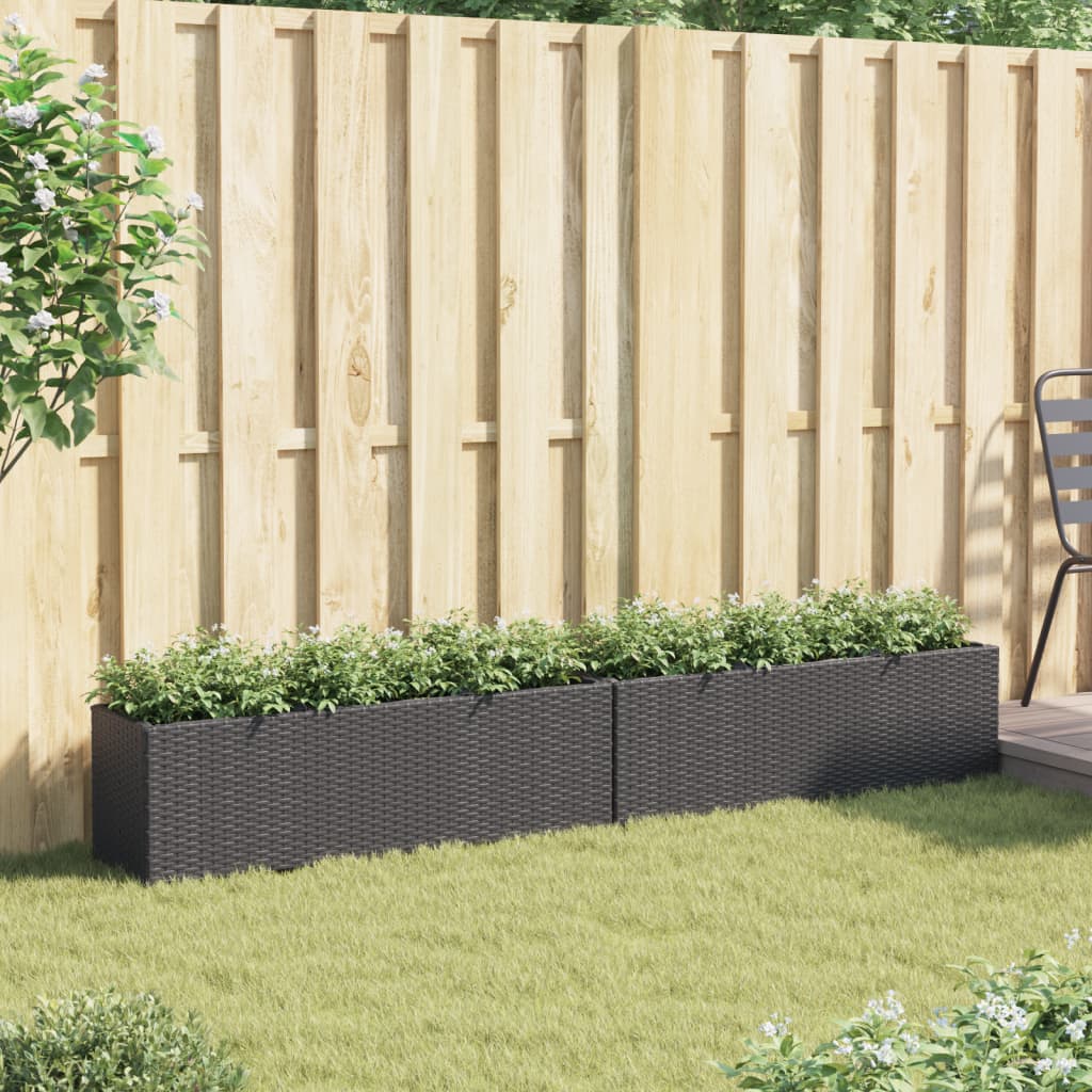 Jardineras Con 3 Maceteros 2 Uds Ratán Pe Negro 105x30x32 Cm_2