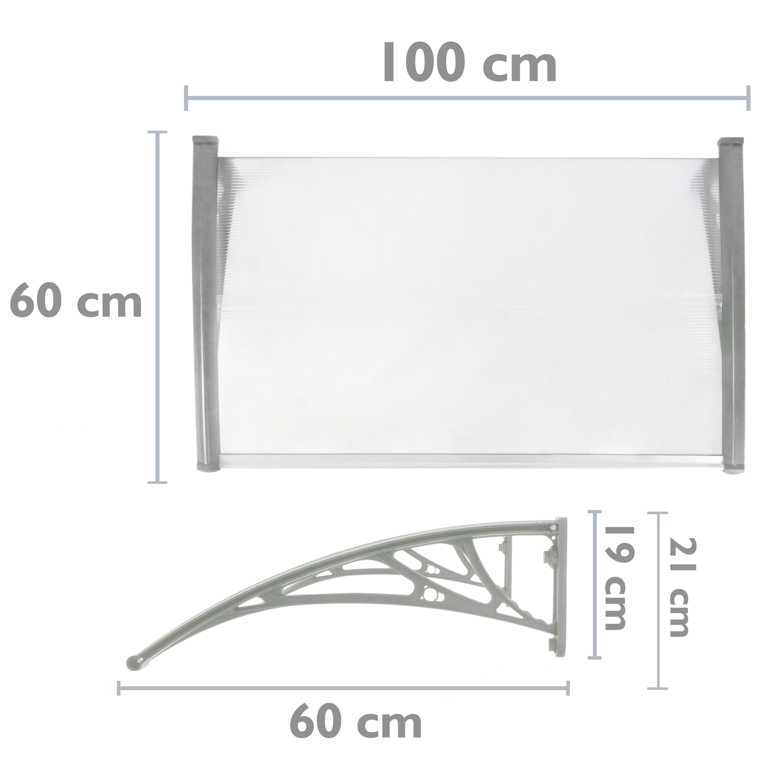 Tejadillo De Protección 100x60cm Marquesina Para Puertas Y Ventanas Gris_1