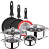 Batería 7 Piezas S.ignacio Cassel Y Set 3 Sartenes Ø16/ø20/ø24 Cms Rojo, Aluminio Prensado, Antiadherente, Inducción