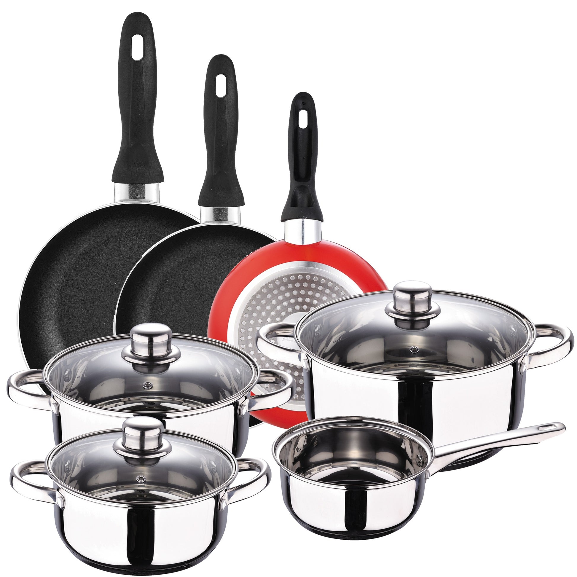 Batería 7 Piezas S.ignacio Cassel Y Set 3 Sartenes Ø16/ø20/ø24 Cms Rojo, Aluminio Prensado, Antiadherente, Inducción_0