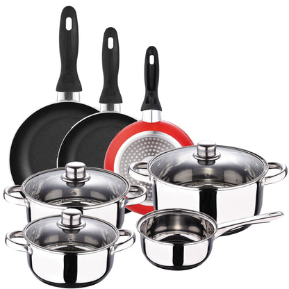 Batería 7 Piezas S.ignacio Cassel Y Set 3 Sartenes Ø16/ø20/ø24 Cms Rojo, Aluminio Prensado, Antiadherente, Inducción_0