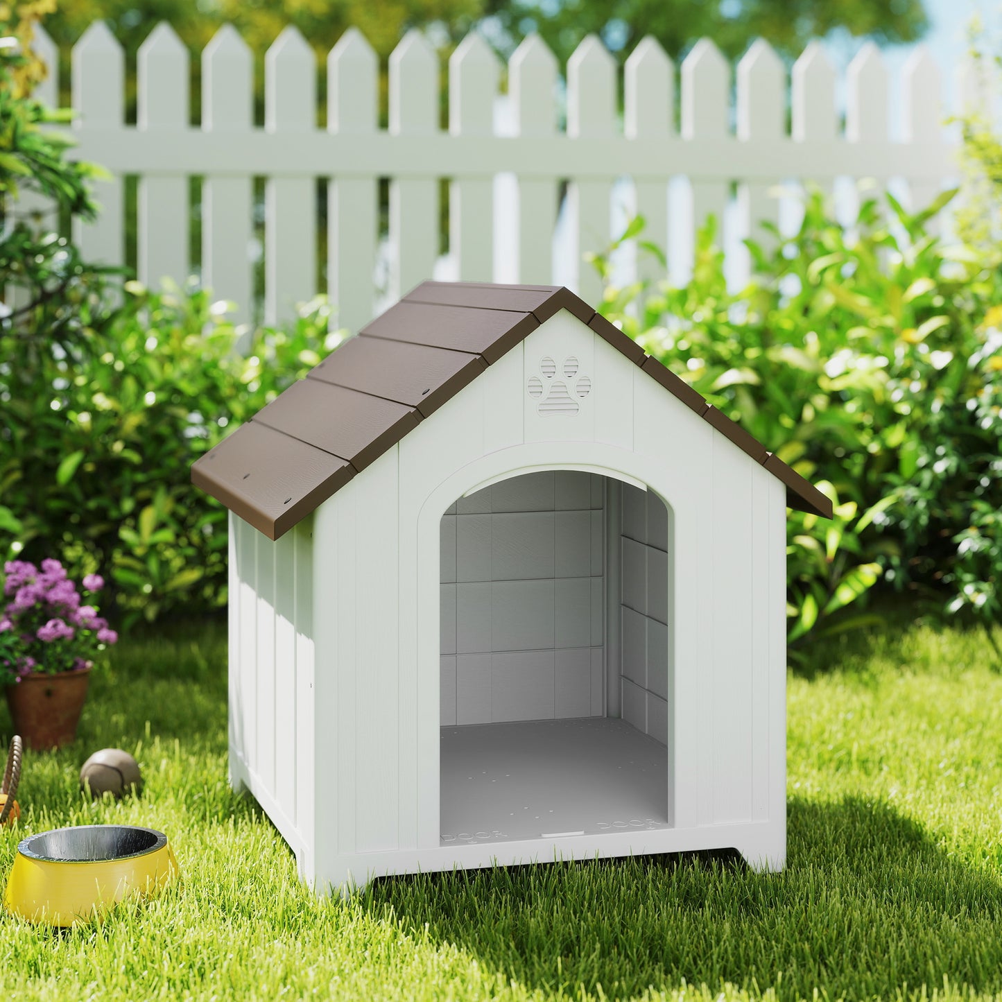 Pawhut Caseta Para Perros Grandes Exterior De Plástico Impermeable Marrón Oscuro_1