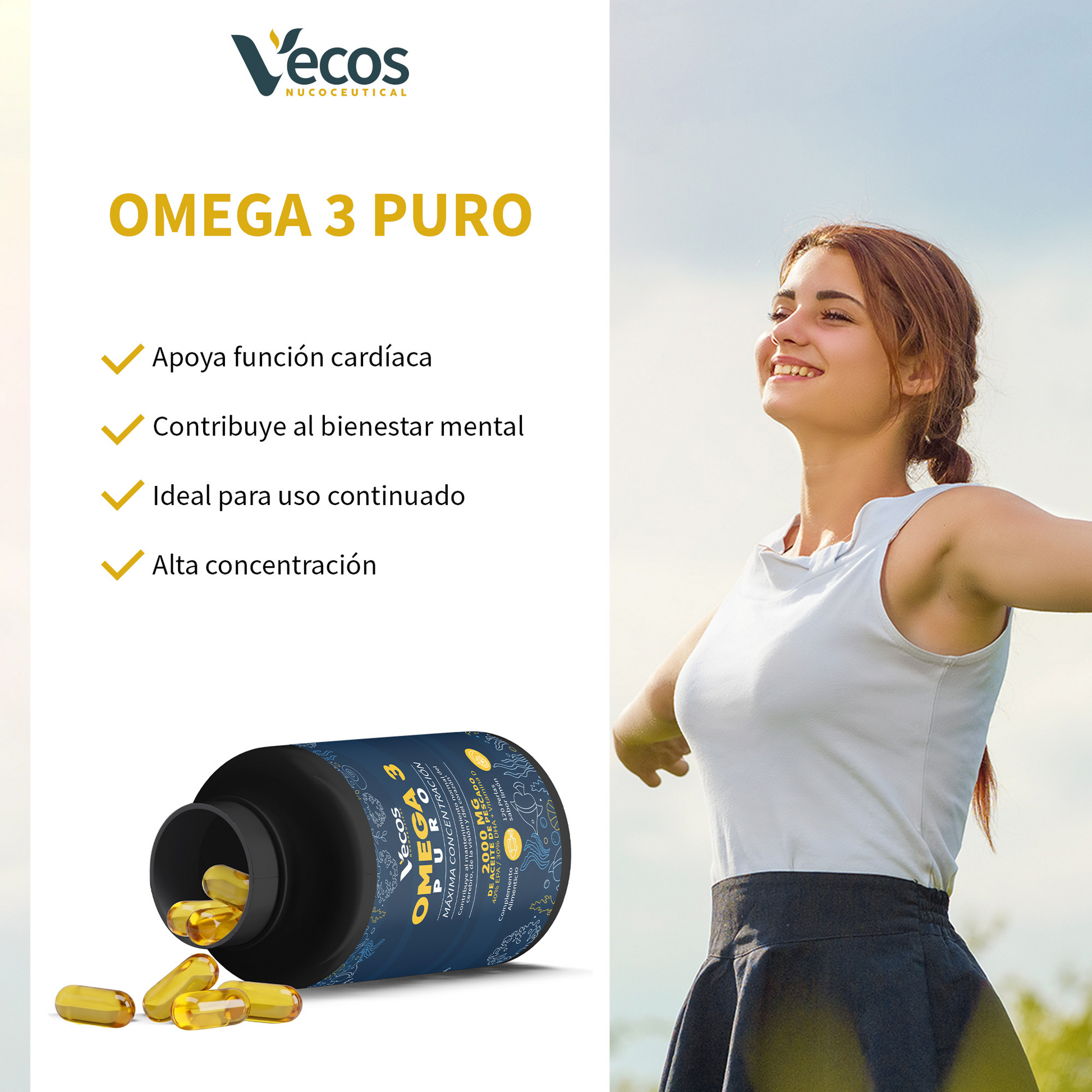 Omega 3 Puro (120 perlas) - 600 Mg Epa Y 800mg Dha | Aceite De Pescado Con Vitamina D | Sabor Limón_3