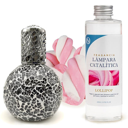 Lámpara Catalítica Mosaico Negro + Fragancia Lollipop 500ml - Elimina Malos Olores, Impurezas Y Perfuma_0