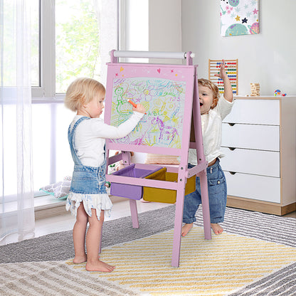 Cavalete Infantil Homcom Mdf, Tecido Não Tecido Rosa 58,5x50,5x118 Cm_1