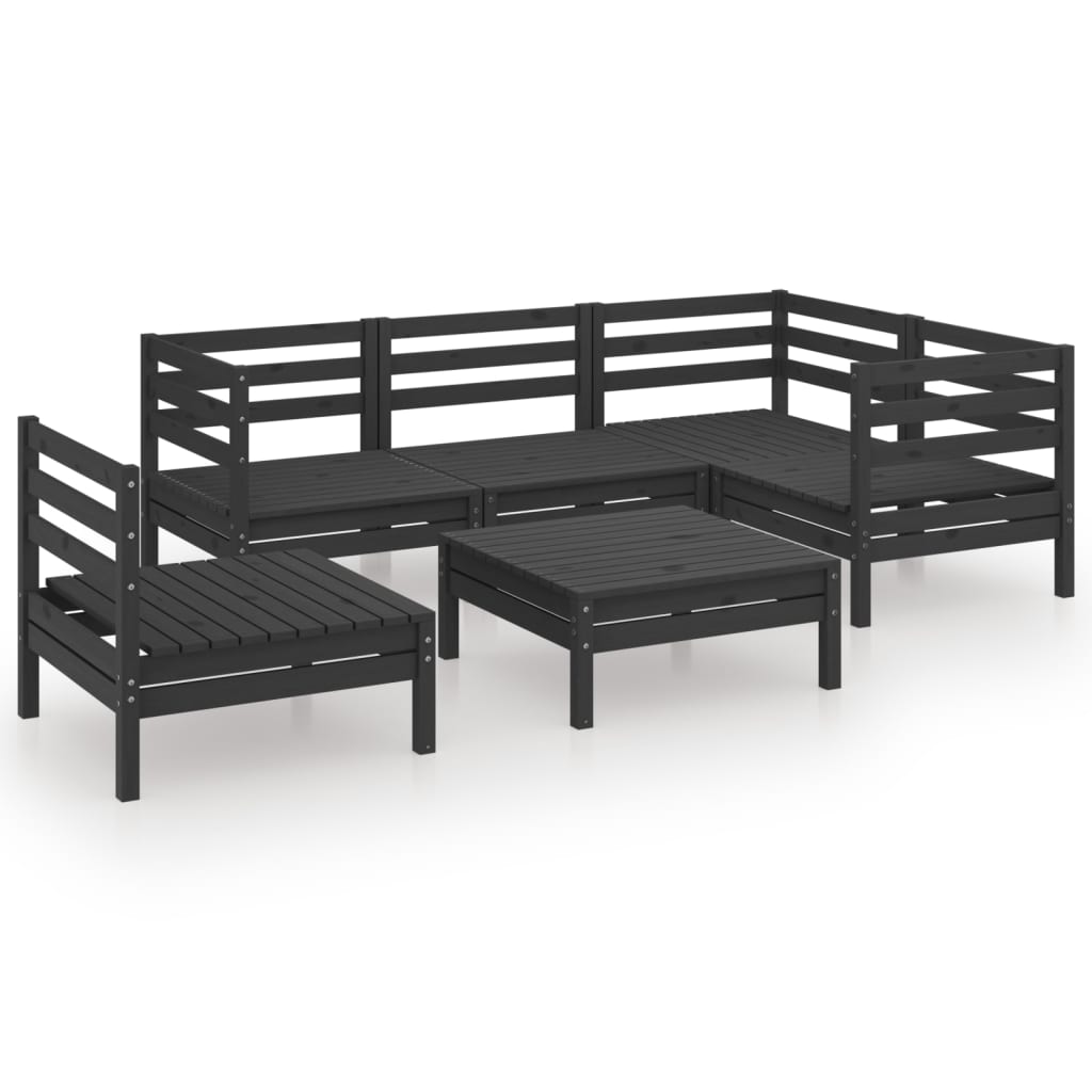 Juego De Muebles De Jardín 6 Pzas Madera De Pino Maciza Negro / Vetonek_3