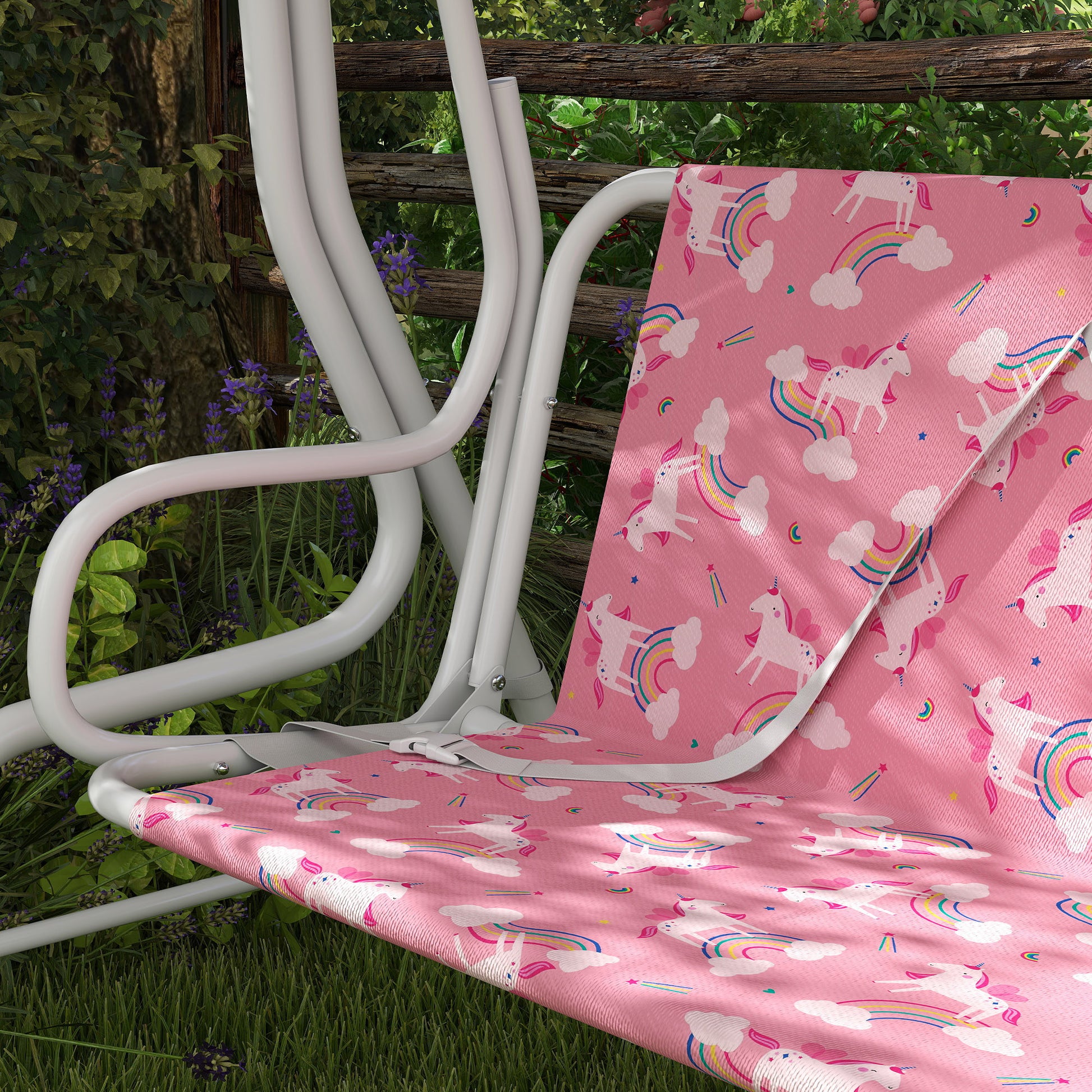 Aiyaplay Columpio Jardín Para Niños De 2 Plazas Toldo Diseño De Unicornio Rosa_3