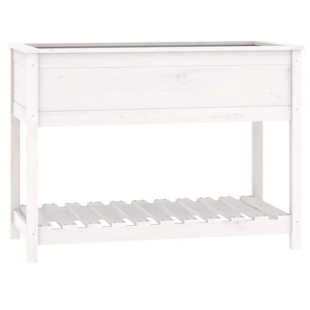 Jardinera Con Estante Madera Maciza Pino Blanca 111,5x54x81 Cm_0
