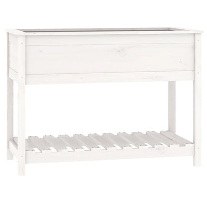 Jardinera Con Estante Madera Maciza Pino Blanca 111,5x54x81 Cm_0