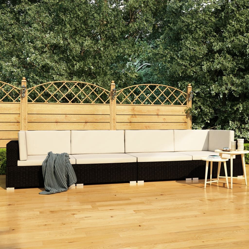 Vidaxl Set De Sofás De Jardín 4 Piezas Y Cojines Ratán Sintético Negro_1