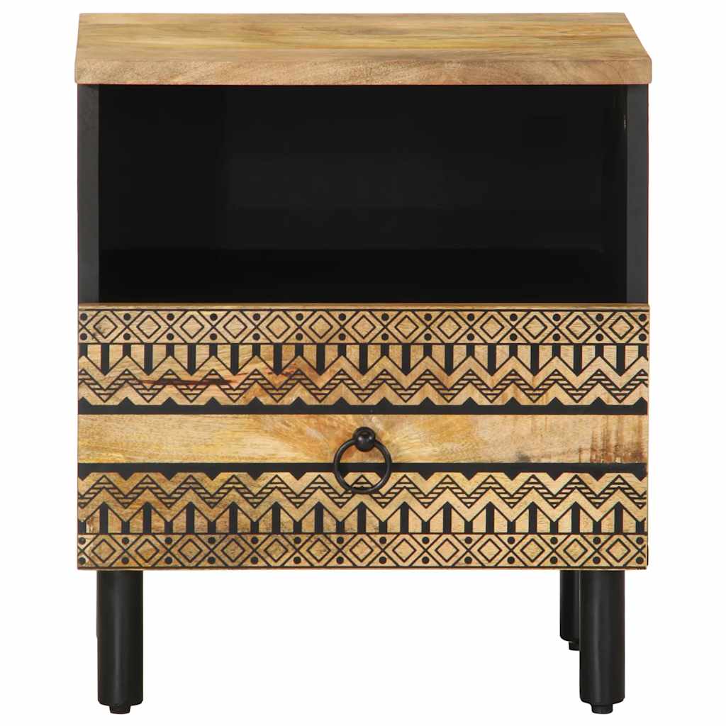 Mesita De Noche Madera Maciza De Mango Rugosa Negro 40x33x46 Cm_1