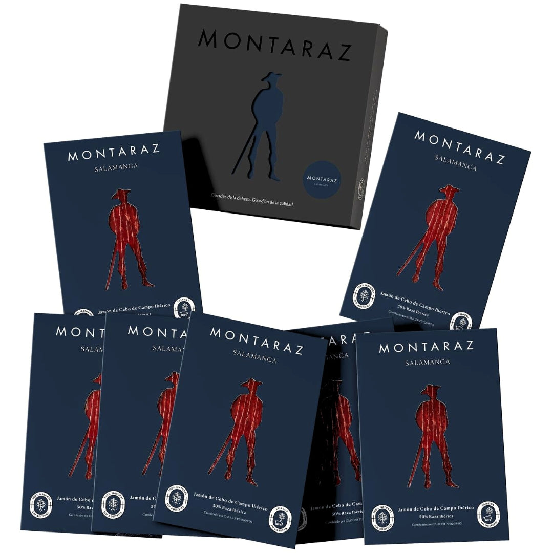 Montaraz® Caja Regalo Gourmet | 7 Loncheados De Jamón De Cebo De Campo Ibérico 50% Raza Ibérica Envasados Al Vacío 700g_0