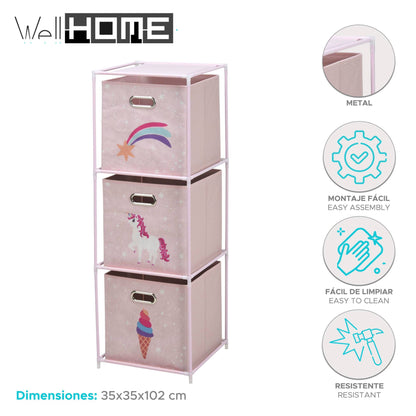 Well Home Estanteria Cajonera De 3 Estantes En Metal Color Rosa H.102cm
