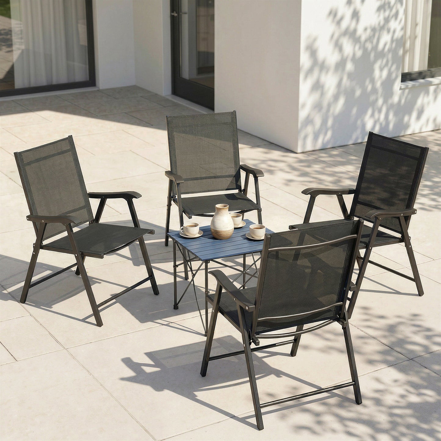 Outsunny Pack De 4 Sillas De Camping Plegables Tela Textilene 58x62x97 Cm Negro_3