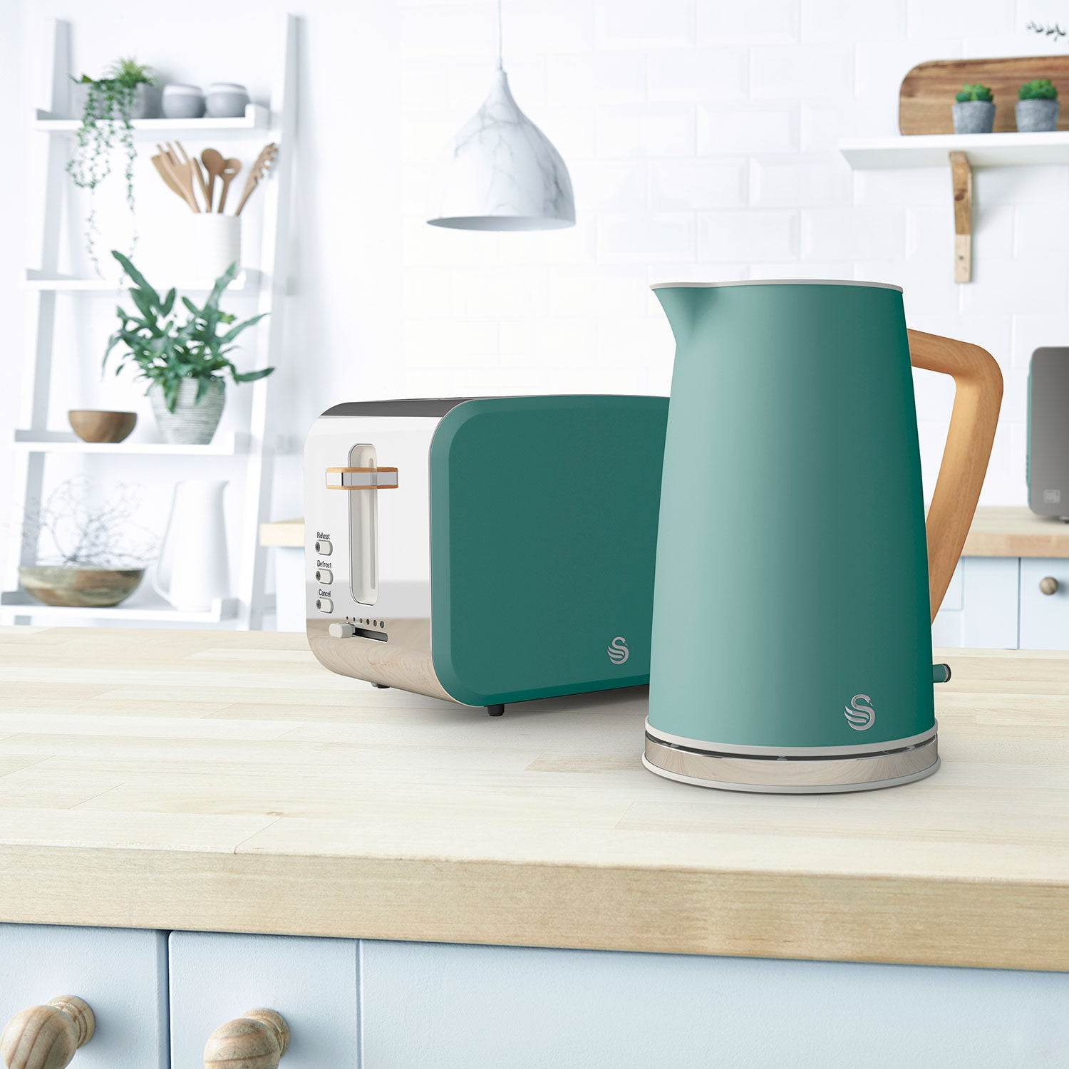 Set Desayuno Nordic, Hervidor Agua 1,7 L, Tostadora Ranura Ancha 2 Rebanadas, Diseño Swan Stp2090 Verde