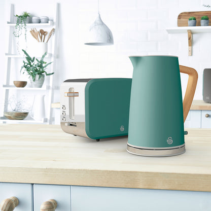 Set Desayuno Nordic, Hervidor Agua 1,7 L, Tostadora Ranura Ancha 2 Rebanadas, Diseño Swan Stp2090 Verde