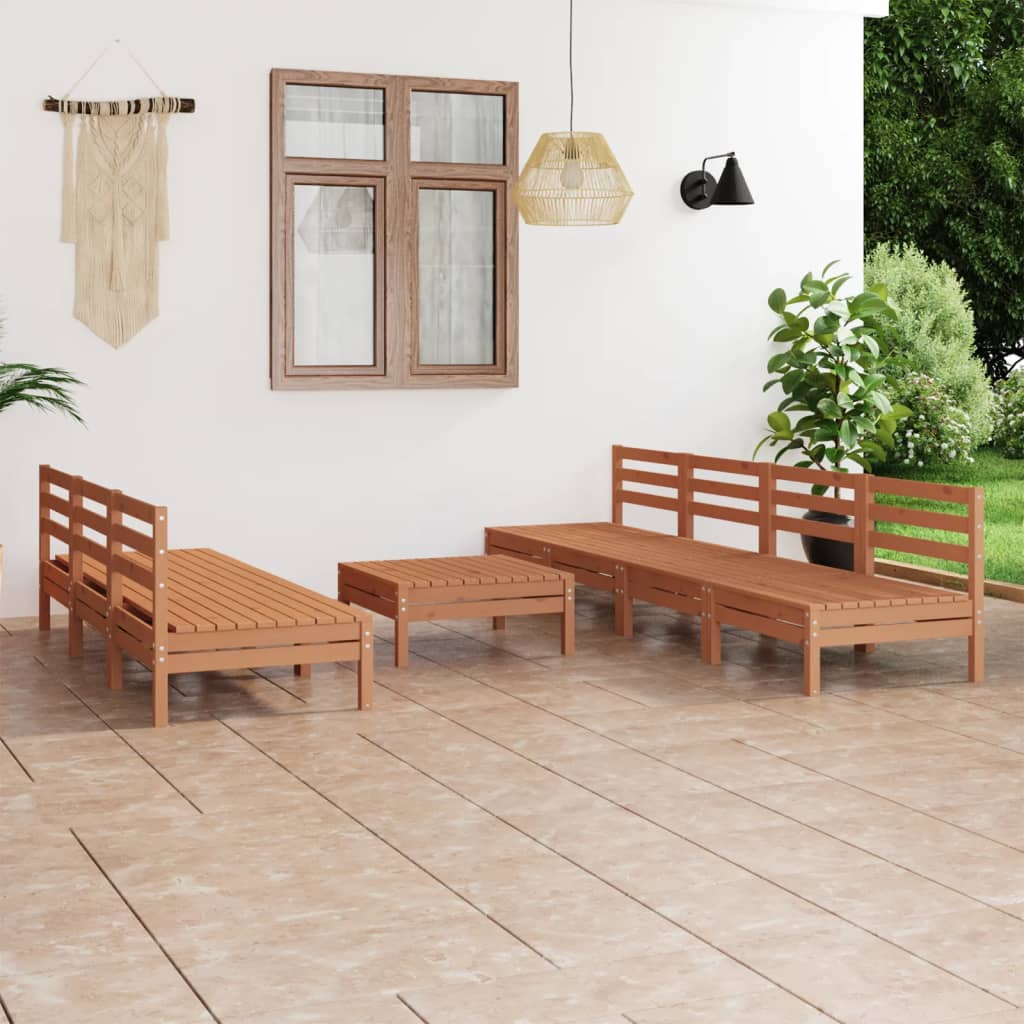Juego Muebles De Jardín 8 Pzas Madera Maciza Pino Marrón Miel / Vetonek_1