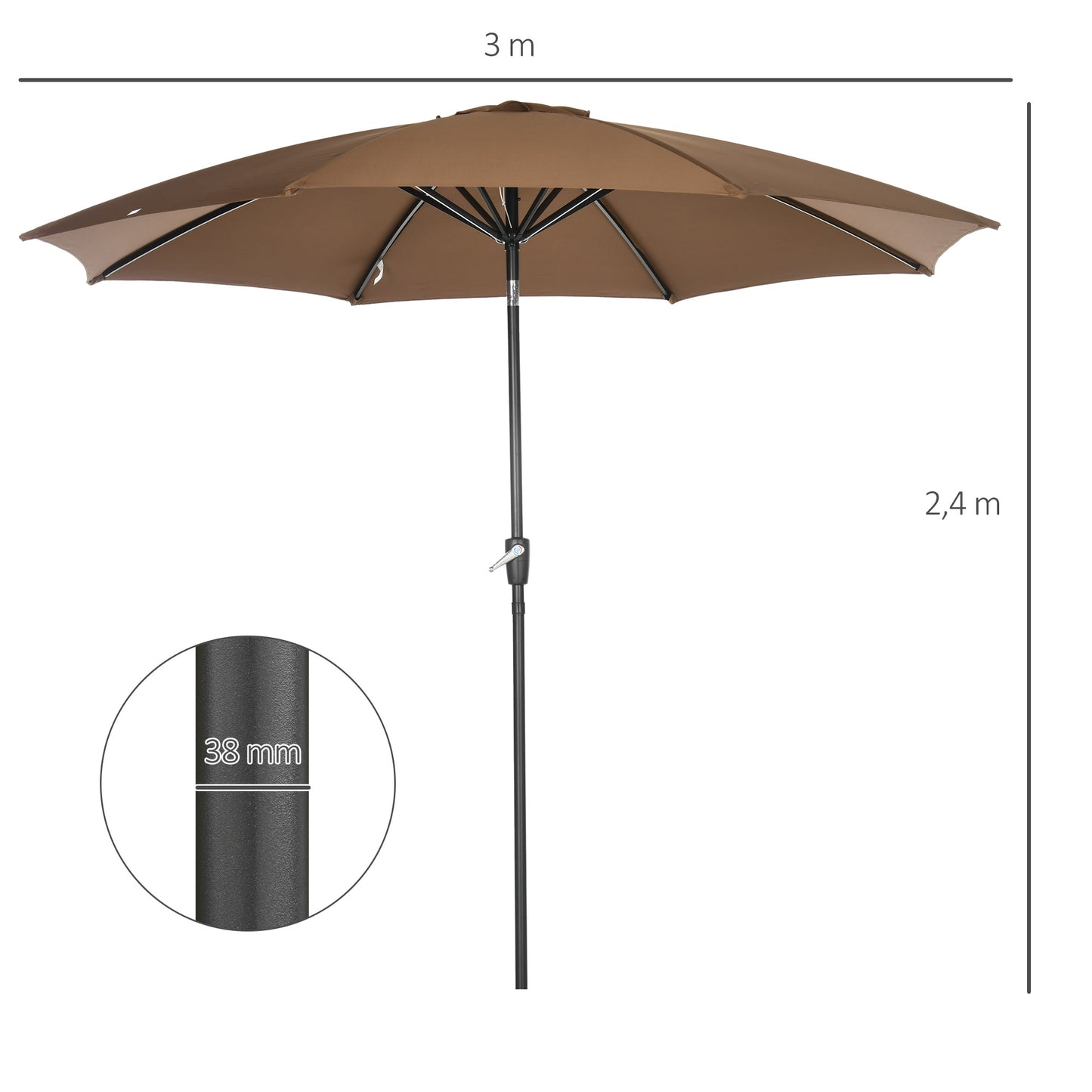 Outsunny Sombrilla De Jardín Ø300x252 Cm Con Manivela Techo Inclinable Marrón_2