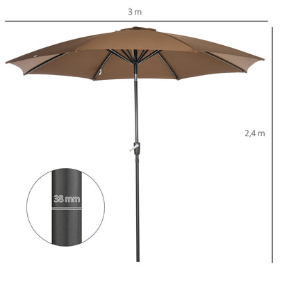 Outsunny Sombrilla De Jardín Ø300x252 Cm Con Manivela Techo Inclinable Marrón_2