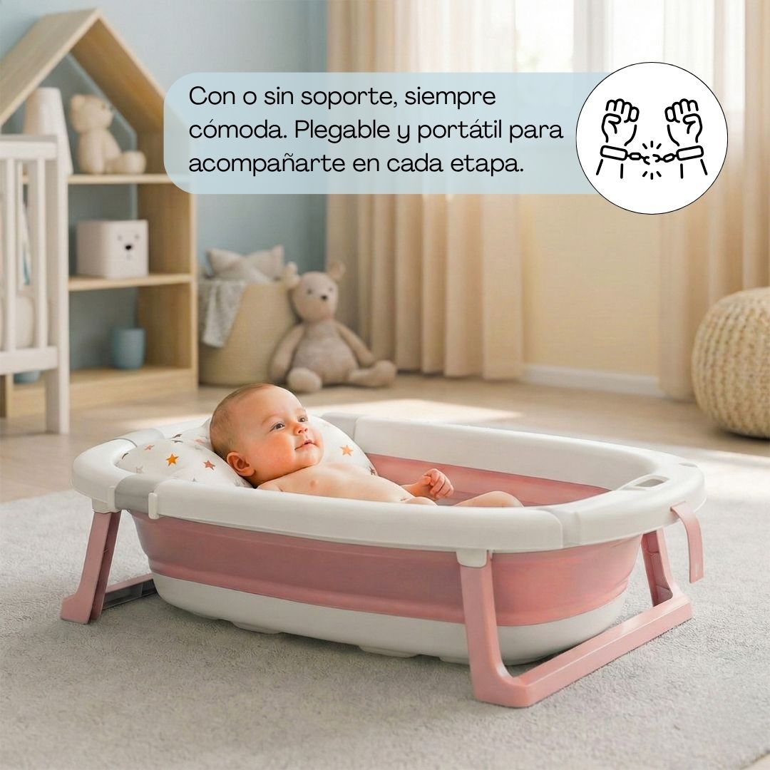 Bañera Bebé Rosa Con Cojín, Termómetro Y Soporte Plegable, Segura Y Compacta Bathby_1