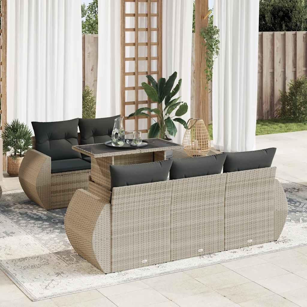 Set De Sofás De Jardín 6 Pzas Y Cojines Ratán Sintético Gris / Vetonek_4