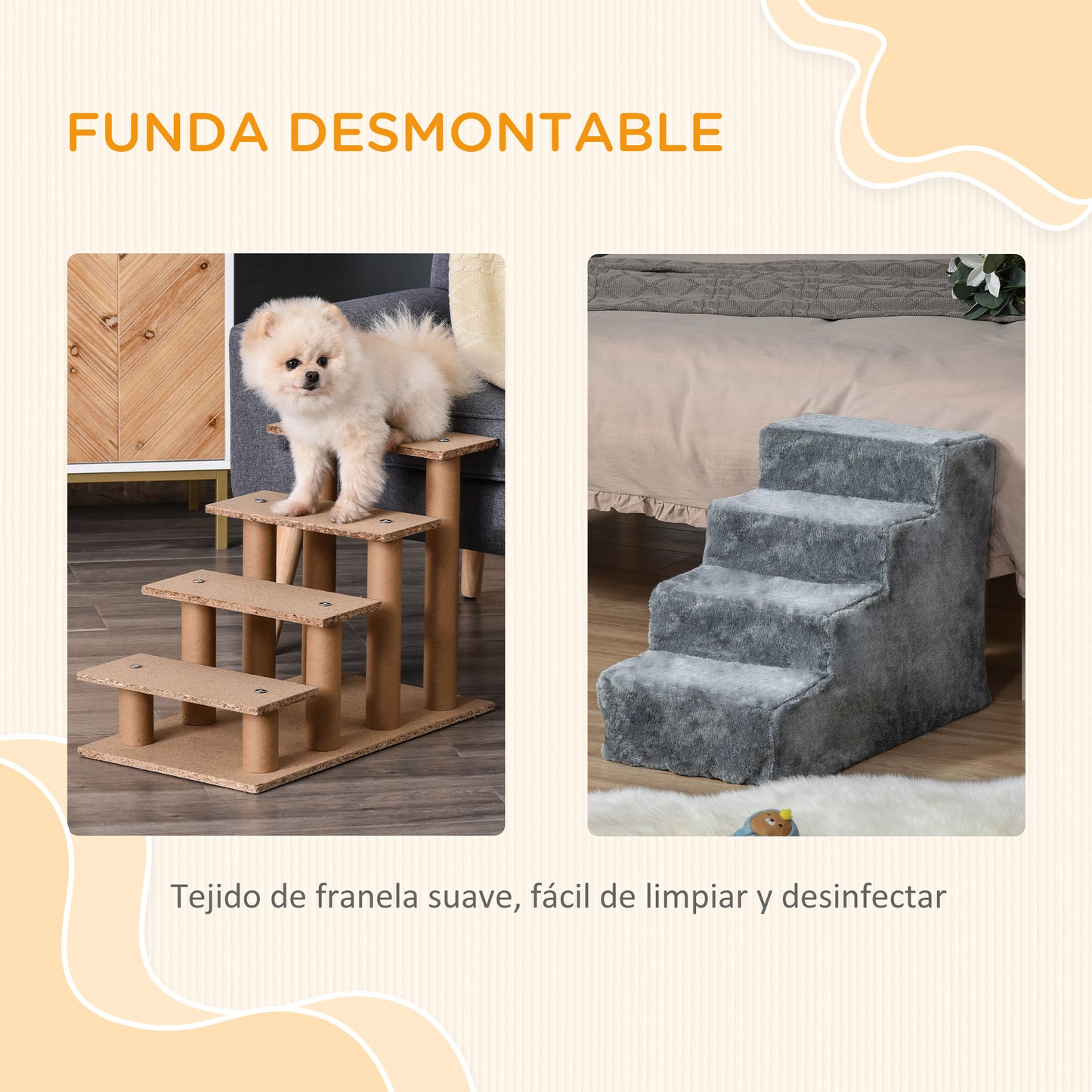 Pawhut Escalera Para Mascotas De 4 Peldaños Con Funda Extraíble 60x35x44 Cm Gris_4