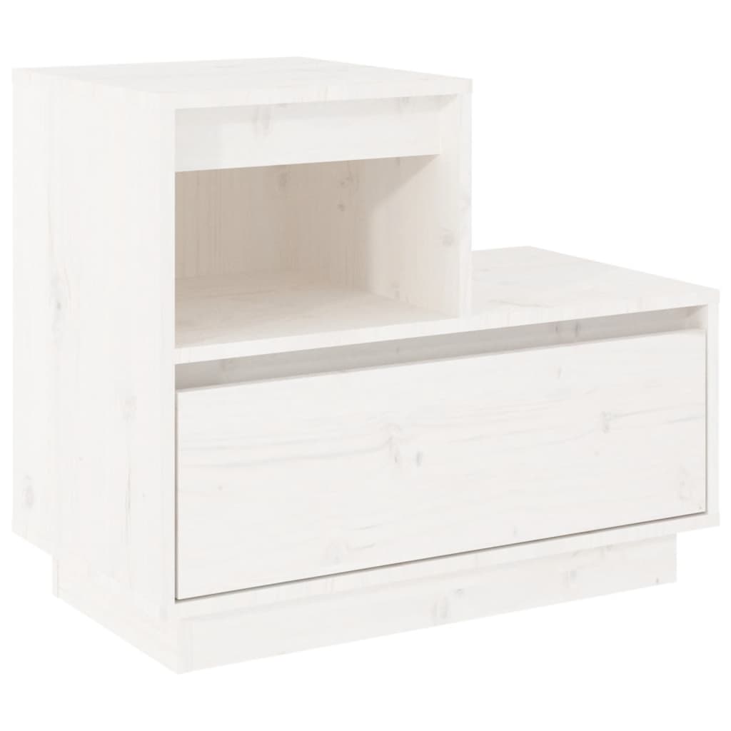 Mesita De Noche Madera Maciza De Pino Blanco 60x34x51 Cm_0