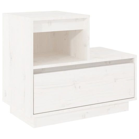 Mesita De Noche Madera Maciza De Pino Blanco 60x34x51 Cm_0