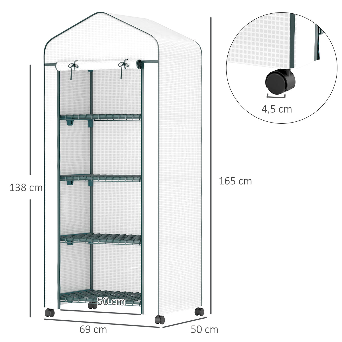 Invernadero De Jardín Outsunny Acero, Pe Blanco 69x50x165 Cm 845-228v05wt_2