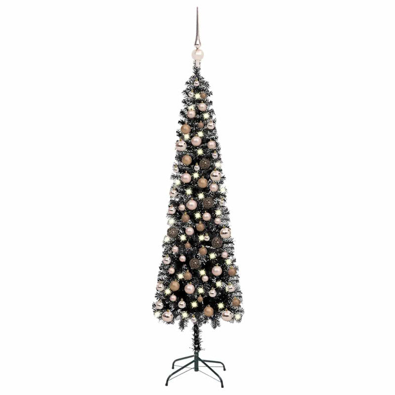 Vidaxl Árbol De Navidad Delgado Con Luces Y Bolas Negro 120 Cm_0