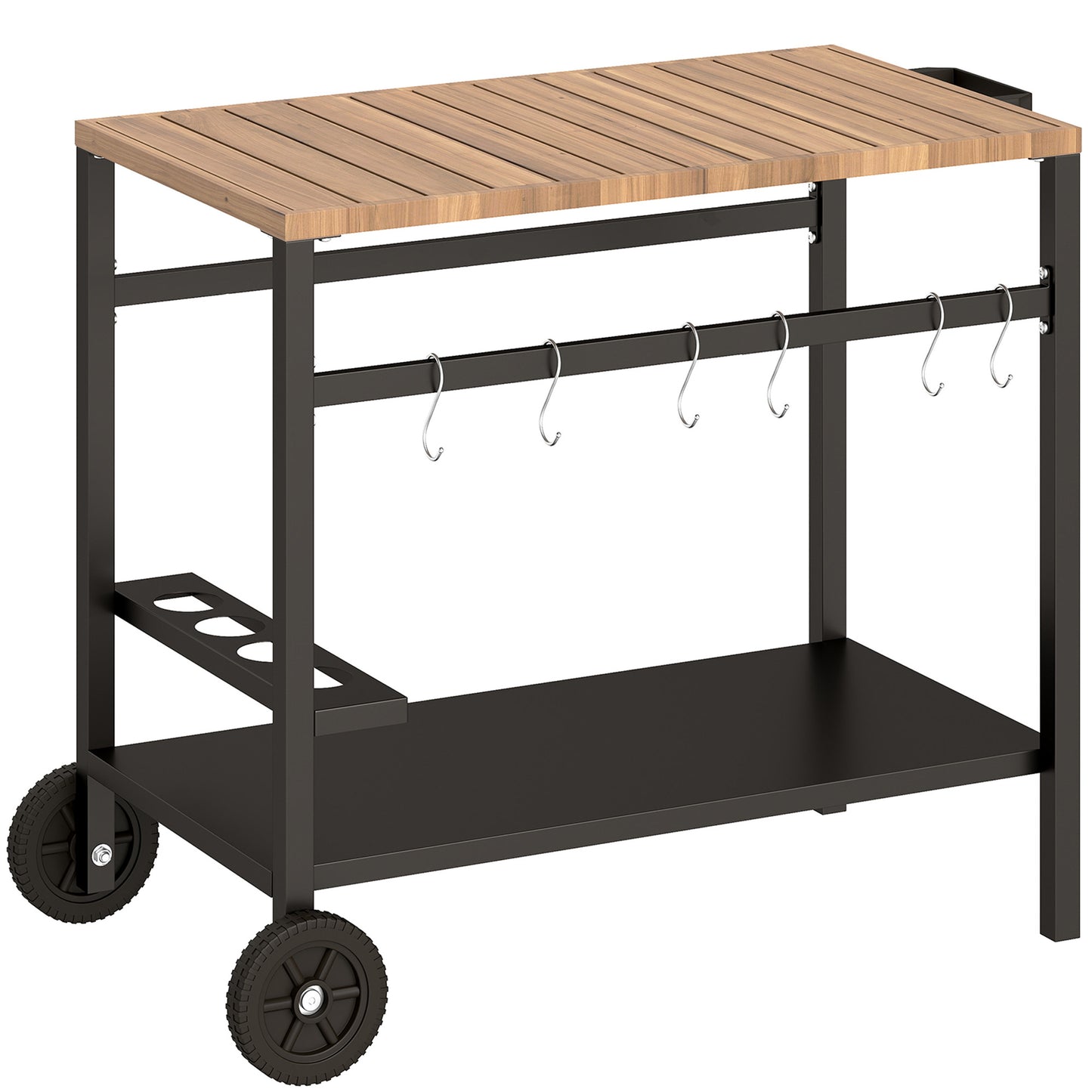 Outsunny Carrito De Barbacoa De 2 Niveles Con Ruedas Portabebidas Ganchos_0