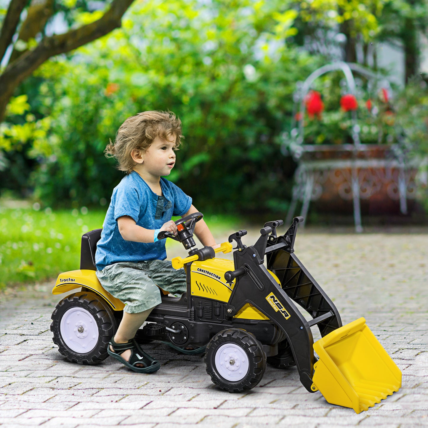 Homcom Tractor A Pedales Para Niños 3 Años Pala Delantera 114x41x52 Cm Amarillo_1