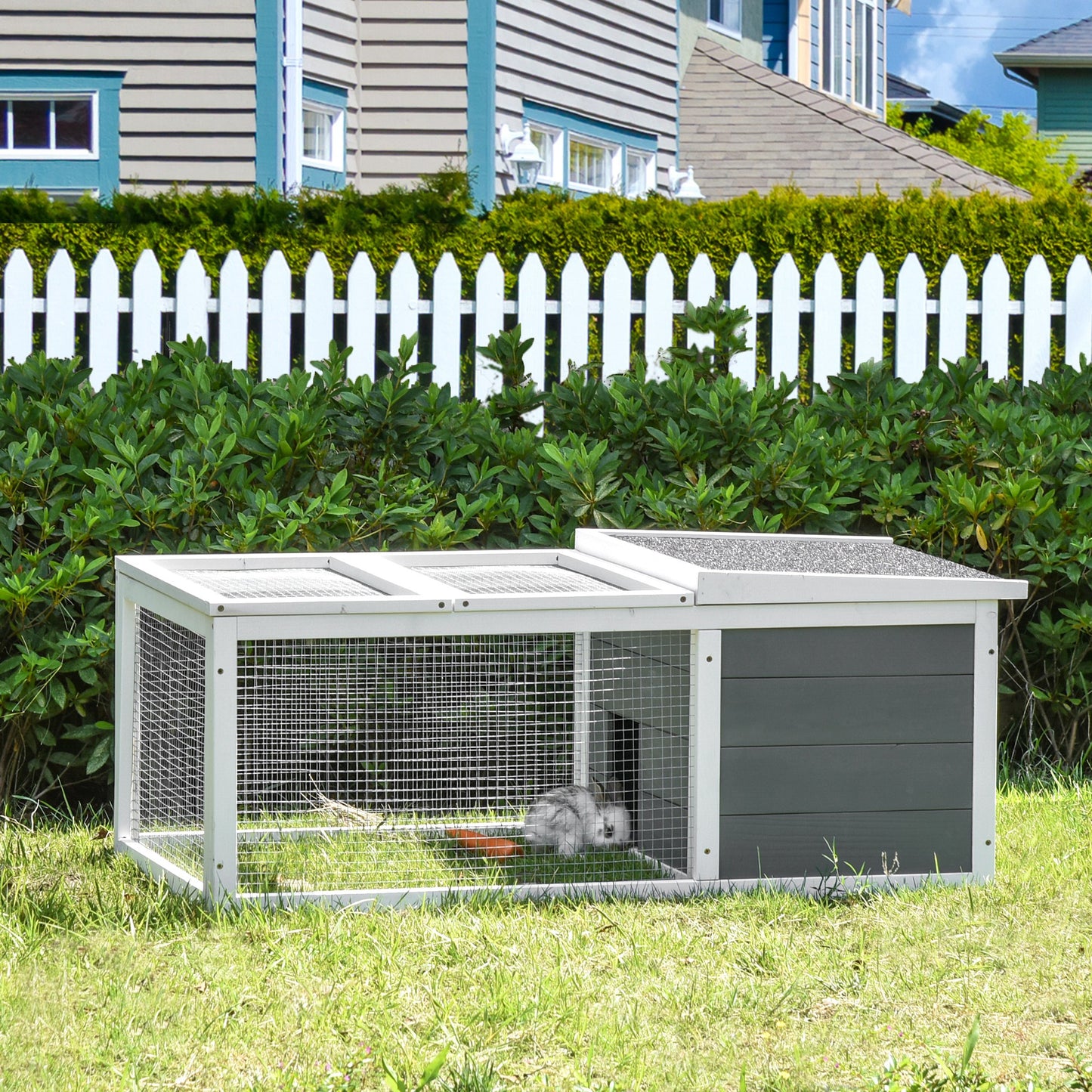 Pawhut Conejera De Exterior Conejos Con Techo Abatible Asfáltico 115x66x47,5 Cm_1