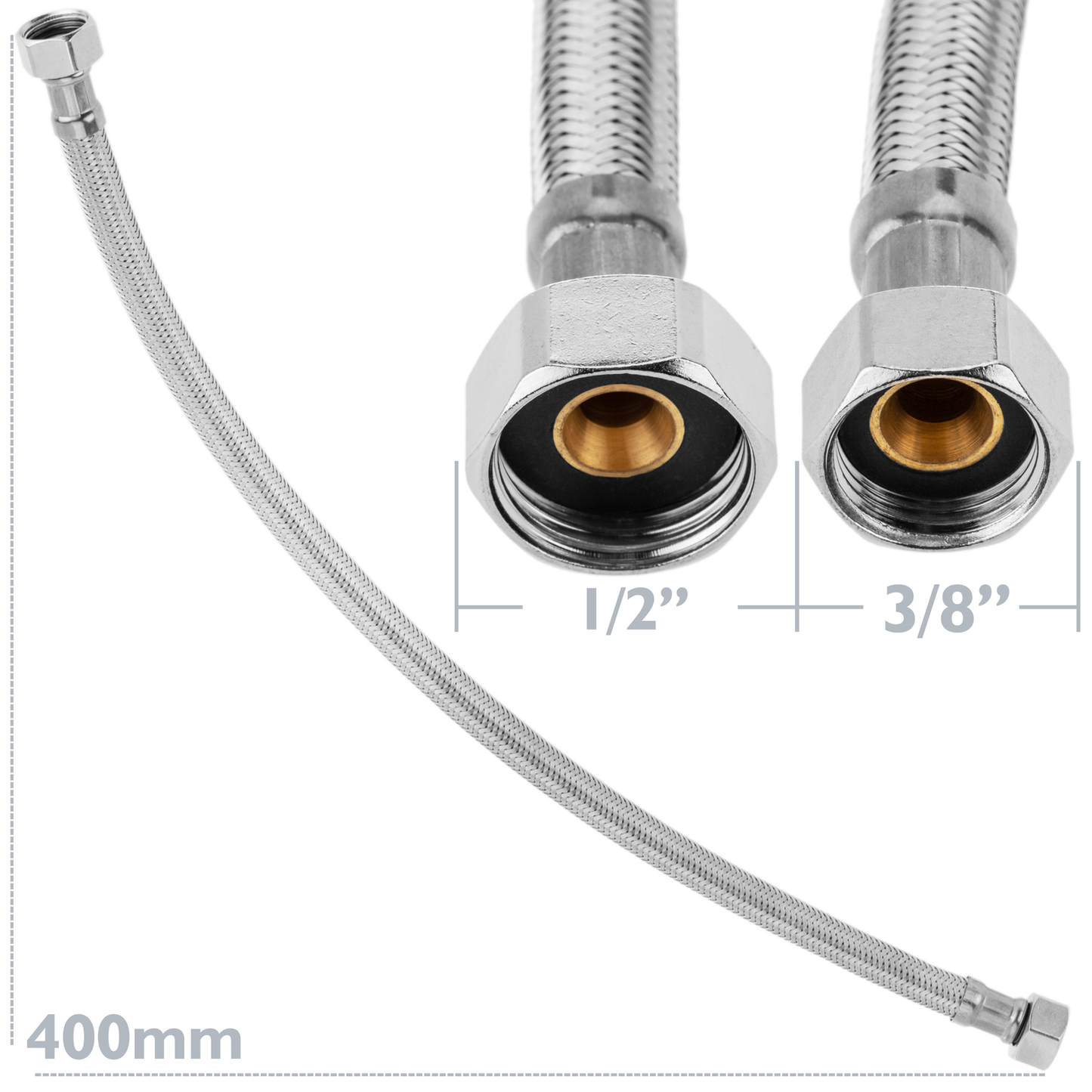 Latiguillo Metálico Flexible De Acero Inoxidable 3/8 Hembra A 1/2 Hembra De 40 Cm_1