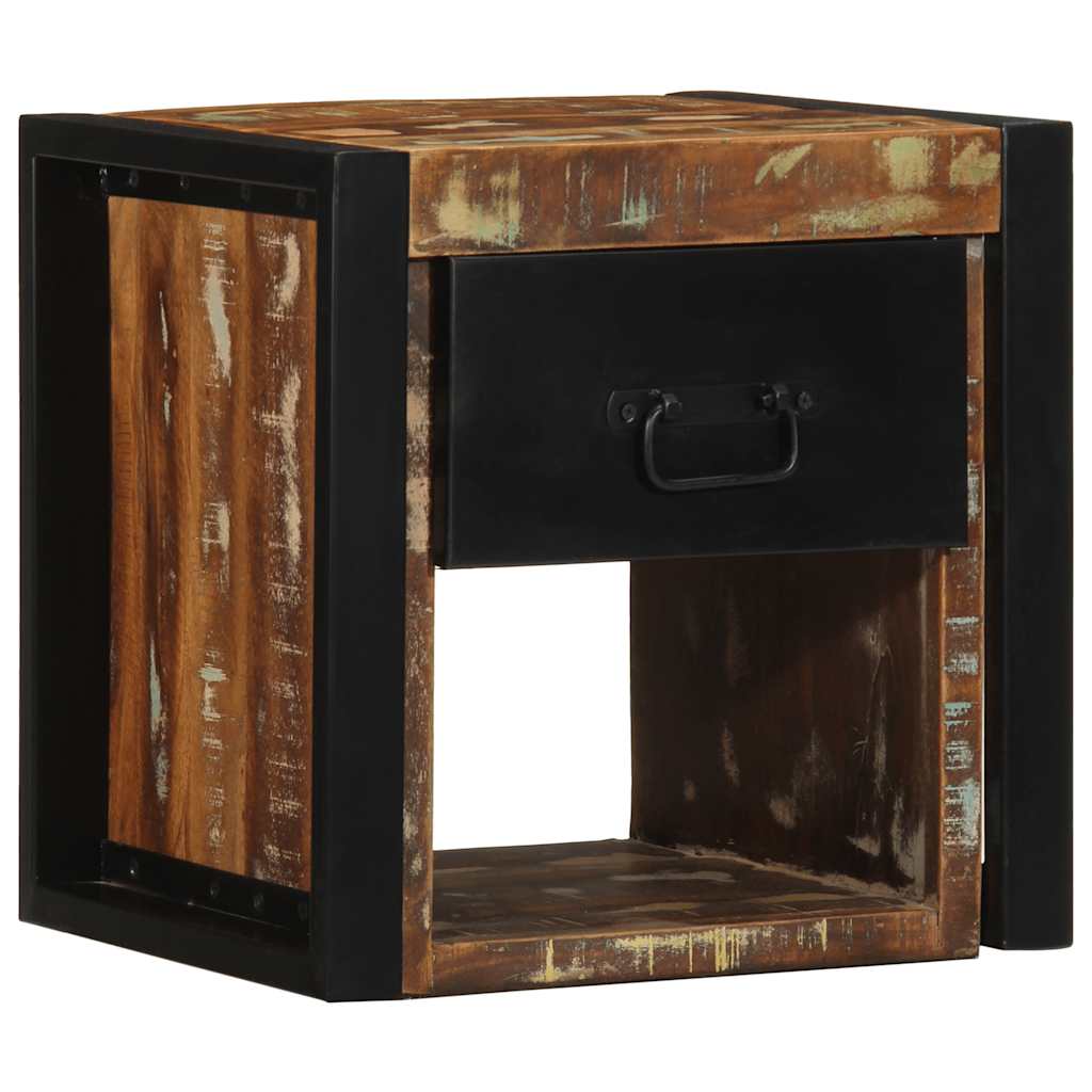 Mesilla De Noche Multicolor 40x35x40 Cm Madera Maciza Reciclada_3