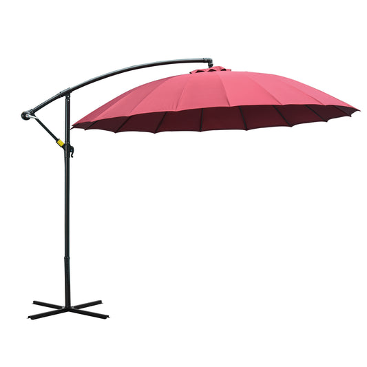 Outsunny Sombrilla Jardín Ø300 Cm Con Manivela Manual Base Cruzada Rojo_0