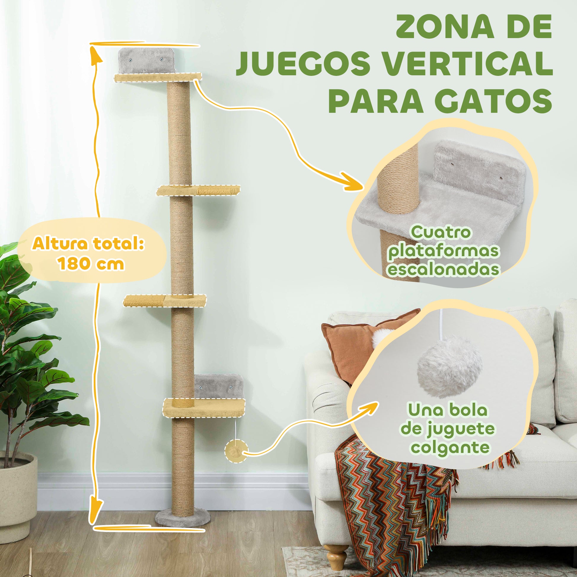 Pawhut Árbol Para Gatos De Pared De 5 Niveles_3