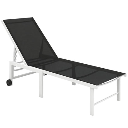 Outsunny Tumbona Jardín Exterior Con Ruedas Respaldo Ajustable 166x60x84 Cm Gris_0