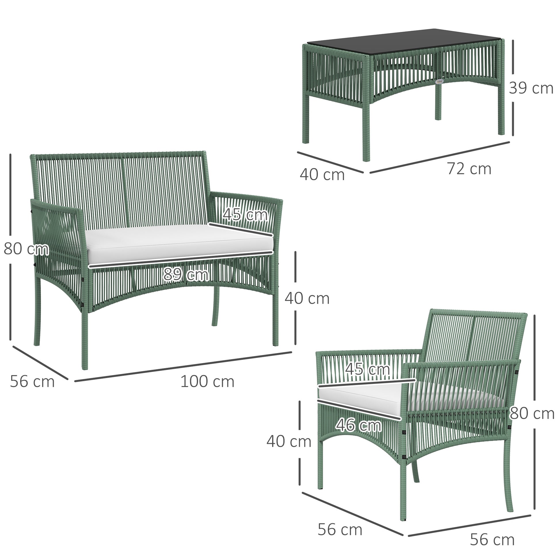Outsunny Conjunto De Jardín Exterior De Ratán Sintético De 4 Piezas Verde Oscuro_2